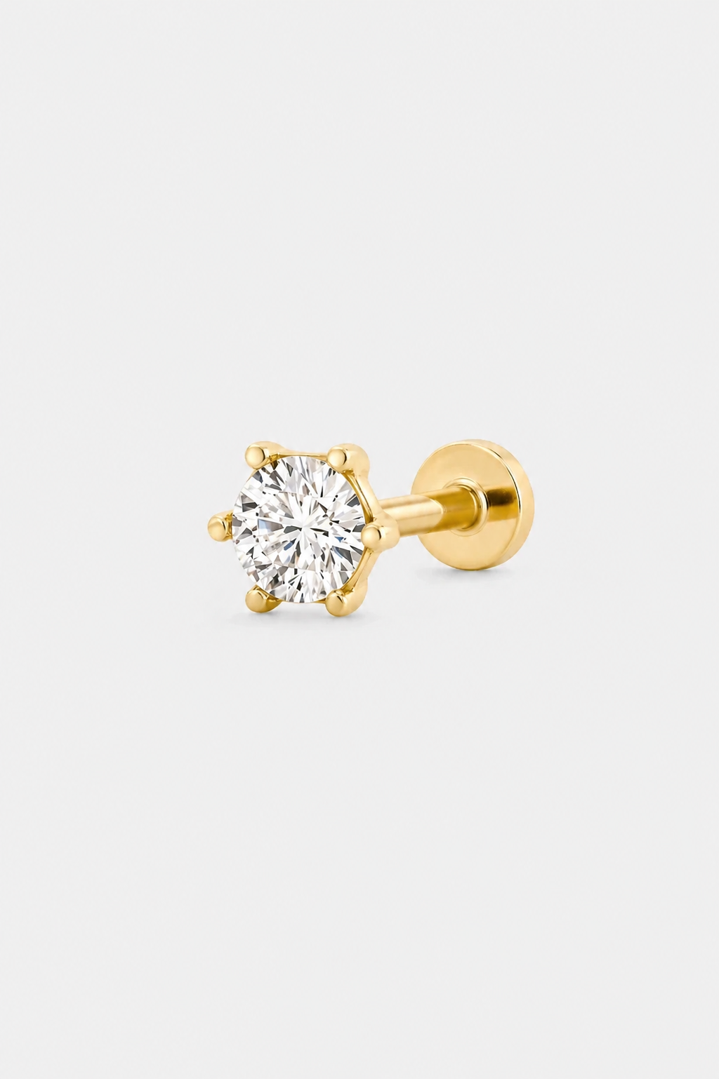 14k Gold Flatback Piercing mit klaren Zirkonia · Yellow Gold · Setup 3