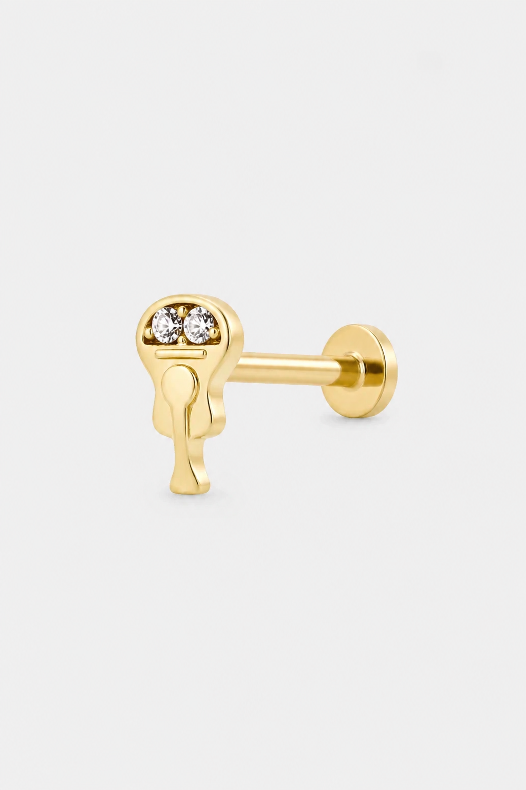 14k Gold Flatback Piercing mit Keyhole-Motiv · Yellow Gold · Setup 3