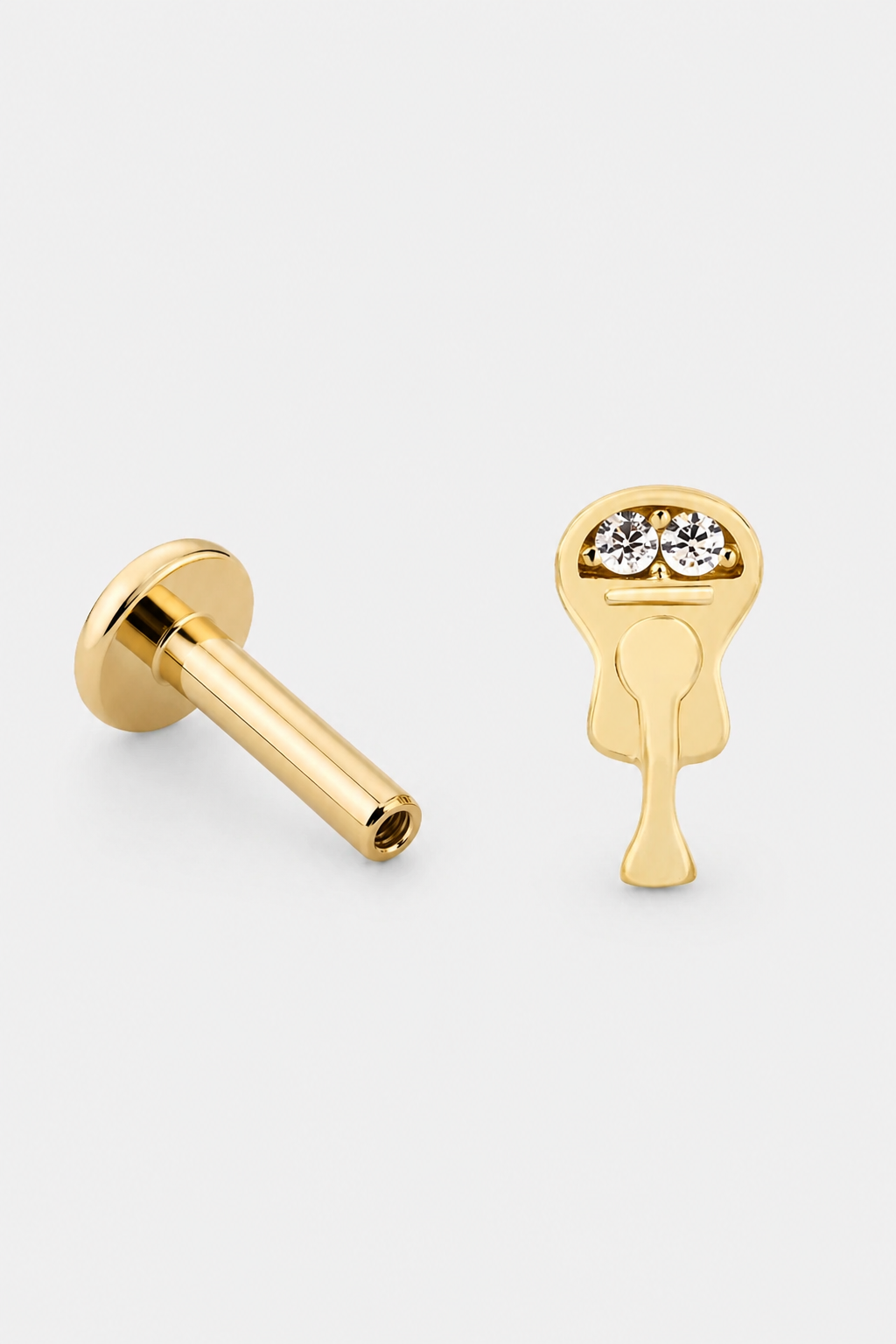 14k Gold Flatback Piercing mit Keyhole-Motiv · Yellow Gold · Setup