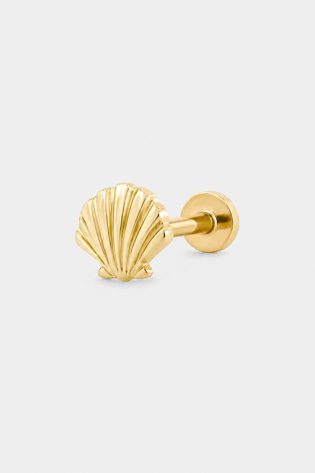 14k Gold Flatback Piercing mit Muschelmotiv · Yellow Gold · Setup 3