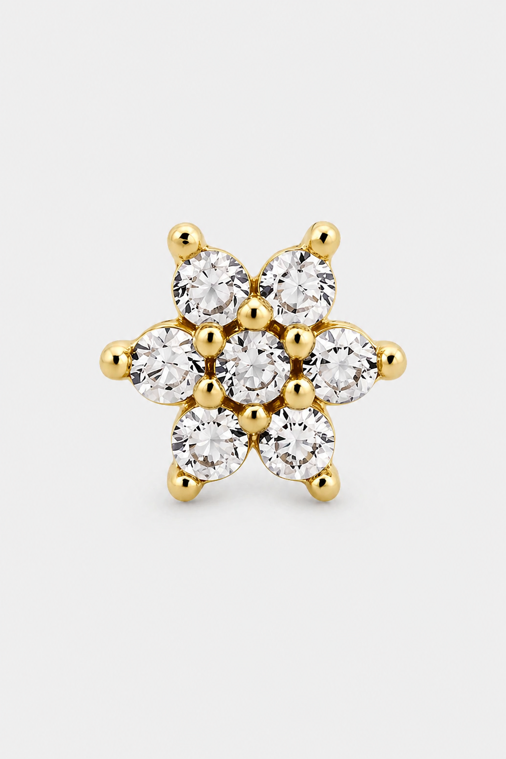 14k Gold Flatback Piercing mit Blütenmotiv · Yellow Gold · Setup 2