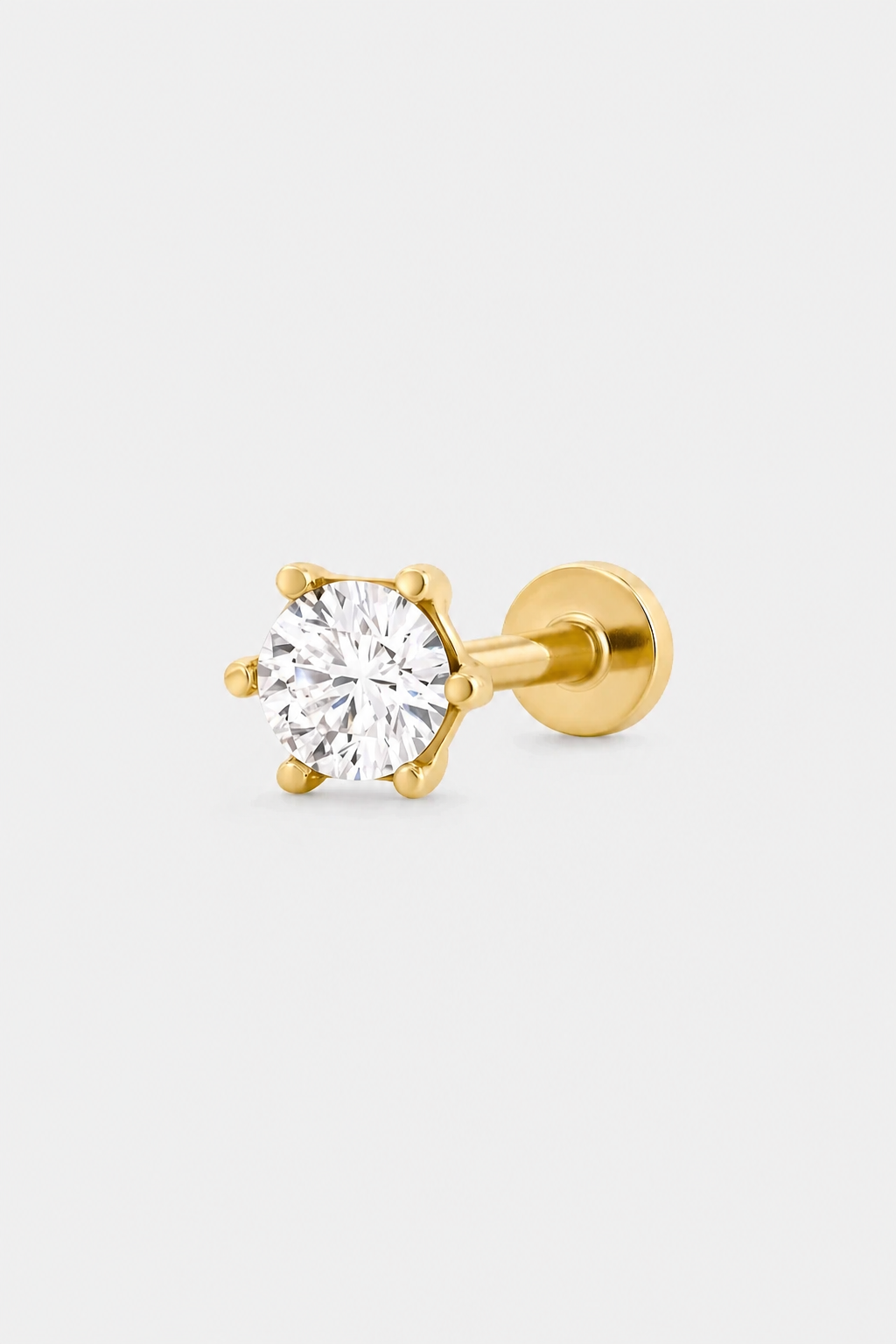 14k Gold Flatback Piercing mit poliertem Gold-Finish · Yellow Gold · Setup 3