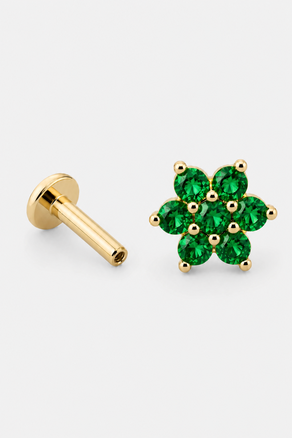 14k Gold Flatback Piercing mit poliertem Gold-Finish · Yellow Gold · Setup