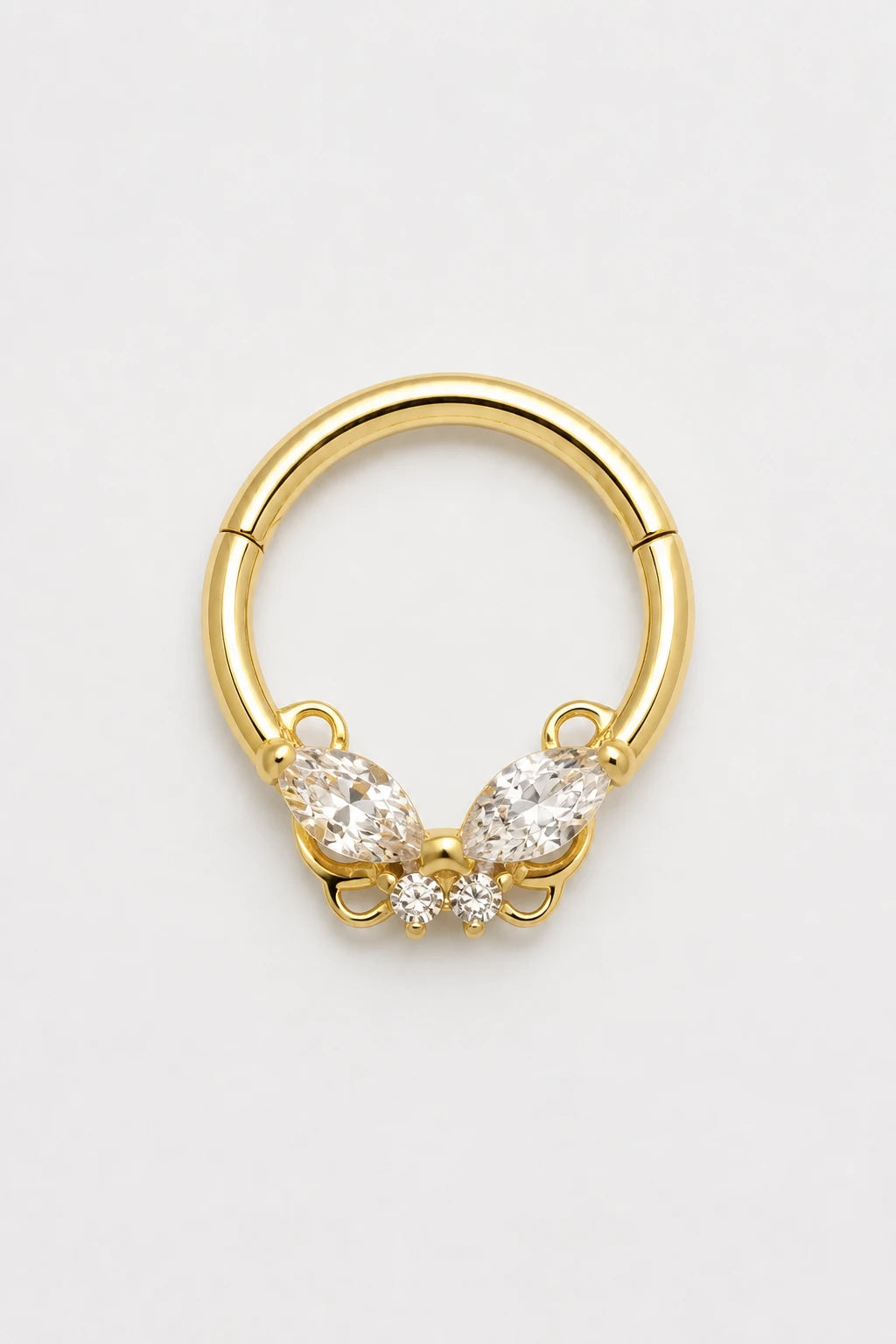 14k Gold Piercing Clicker mit Schmetterlingsmotiv · Yellow Gold · Studio 1/3 Guided