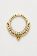 14k Gold Piercing Clicker mit Kugelstruktur · Yellow Gold · Studio 1/3 Guided [mj-base:003-0037] [mj-variant:001] [mj-role:variant_main] [mj-rank:0]