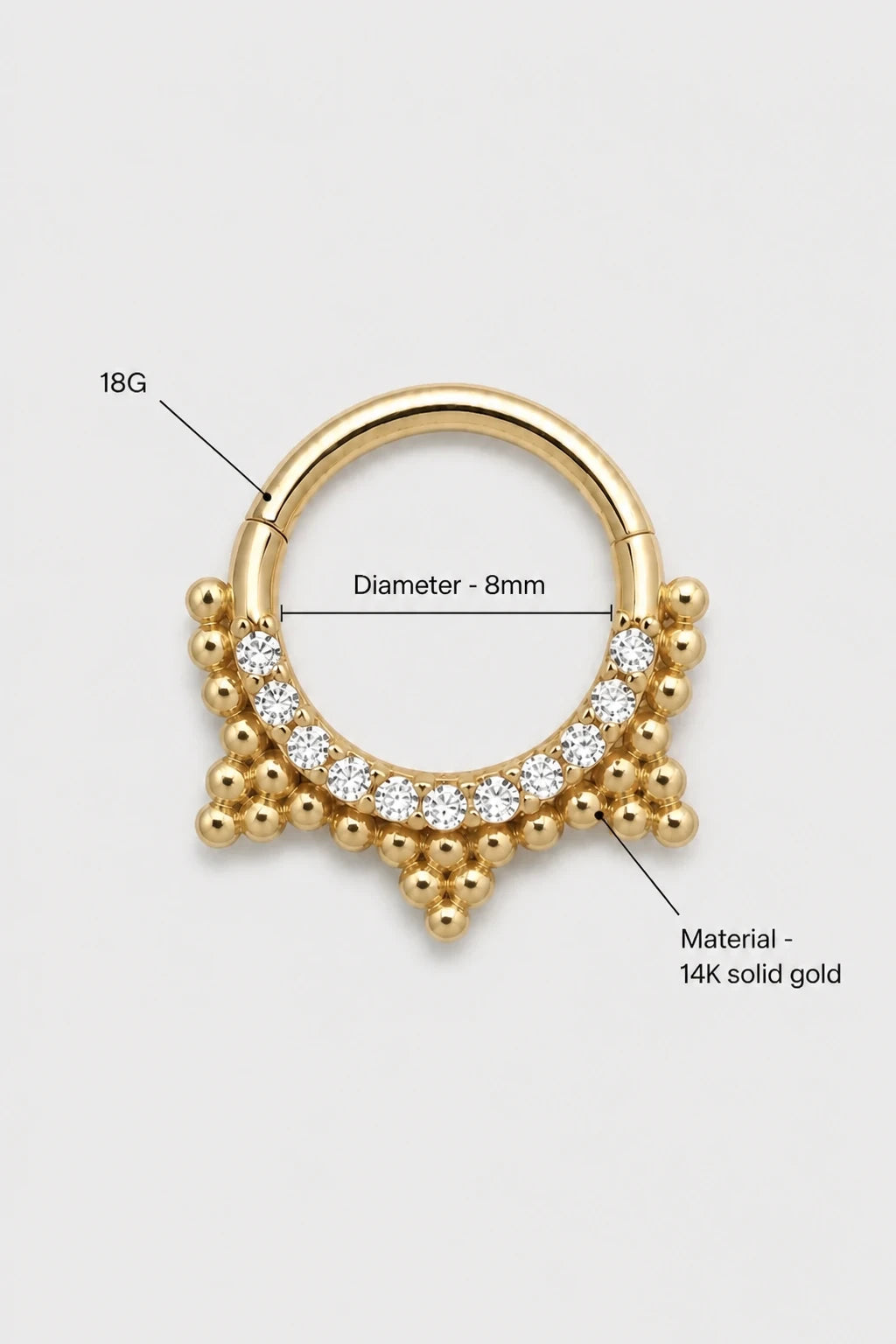 14k Gold Piercing Clicker mit Kugelstruktur · Yellow Gold · Studio 3/3 Specs