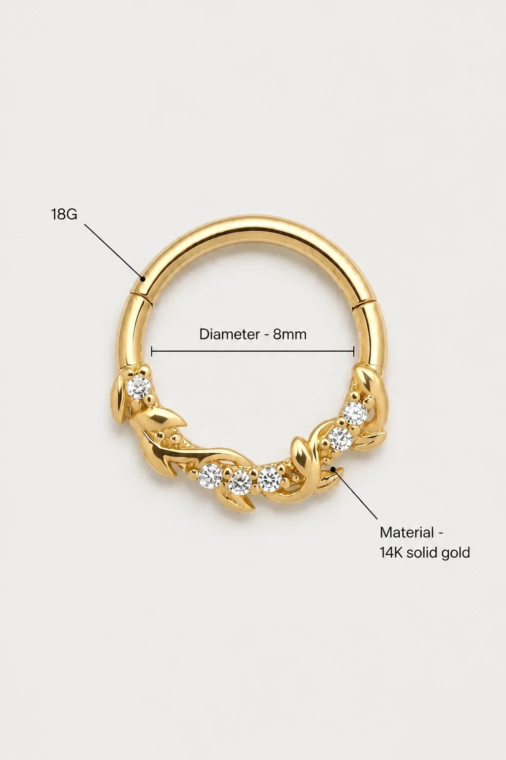 14k Gold Piercing Clicker mit Blattmotiv · Yellow Gold · Studio 3/3 Specs