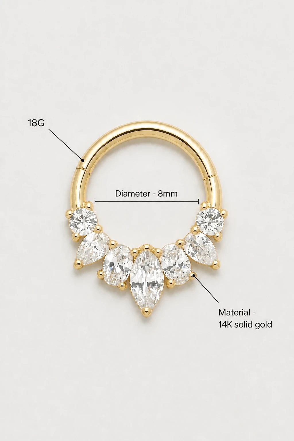 14k Gold Piercing Clicker mit Zirkonia-Cluster · Yellow Gold · Studio 3/3 Specs
