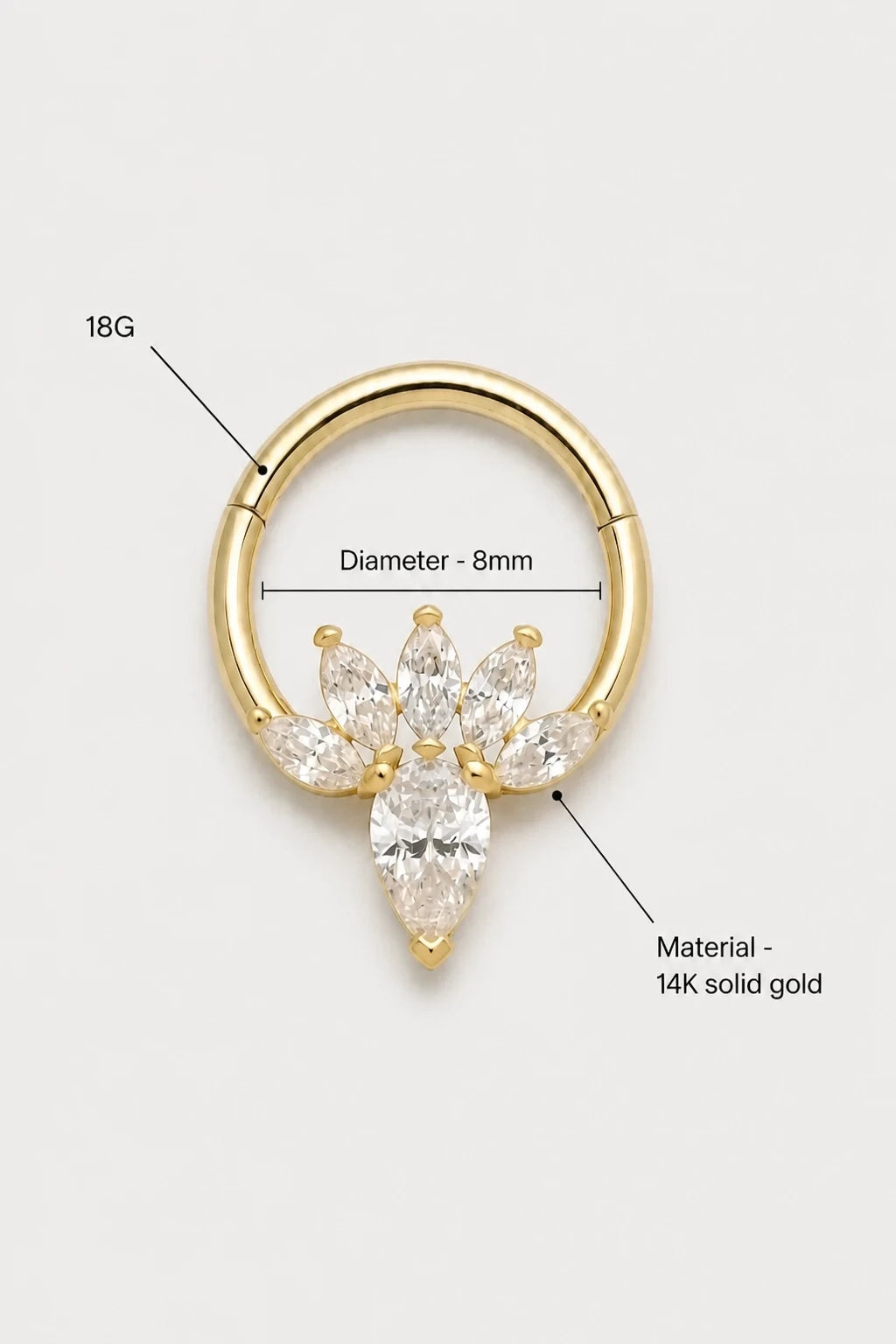 14k Gold Piercing Clicker mit Blütenmotiv · Yellow Gold · Studio 3/3 Specs