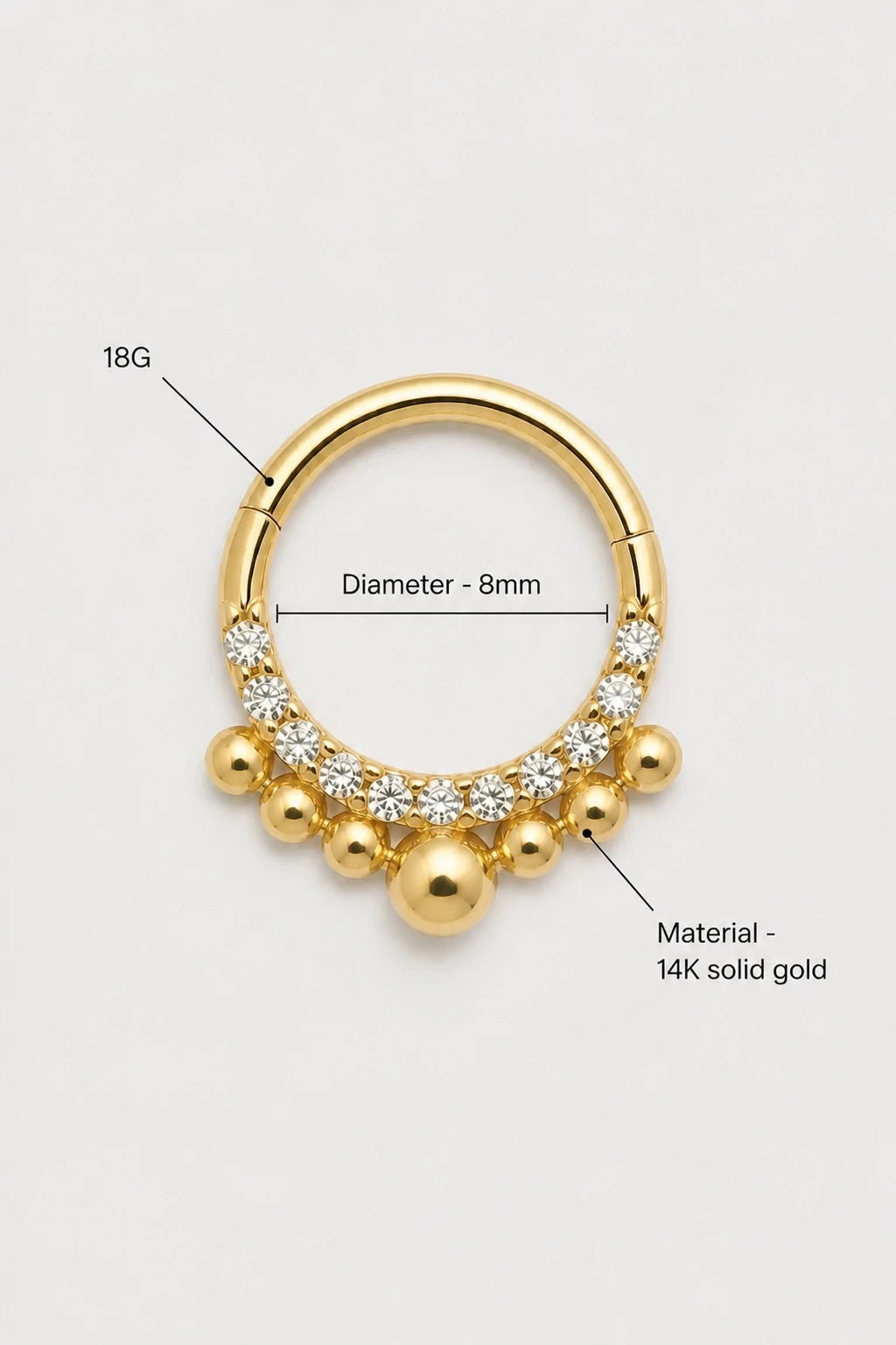 14k Gold Piercing Clicker mit Zirkonia-Cluster · Yellow Gold · Studio 3/3 Specs