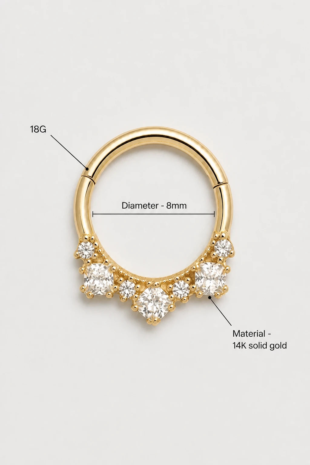 14k Gold Piercing Clicker mit klaren Zirkonia · Yellow Gold · Studio 3/3 Specs