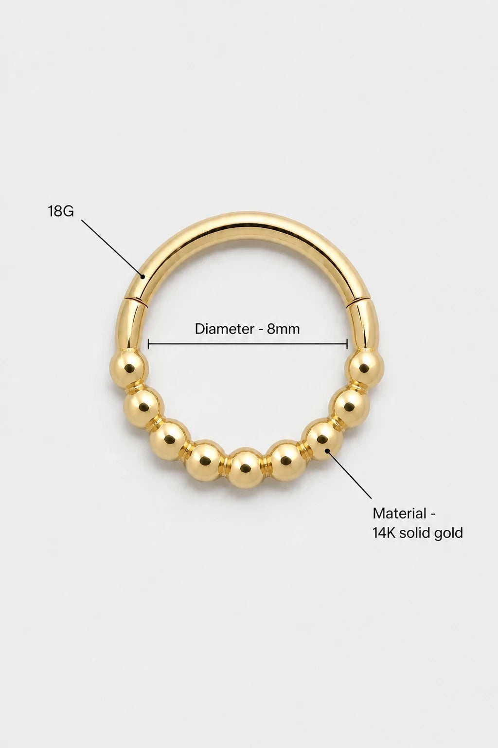 14k Gold Piercing Clicker mit Kugelstruktur · Yellow Gold · Studio 3/3 Specs