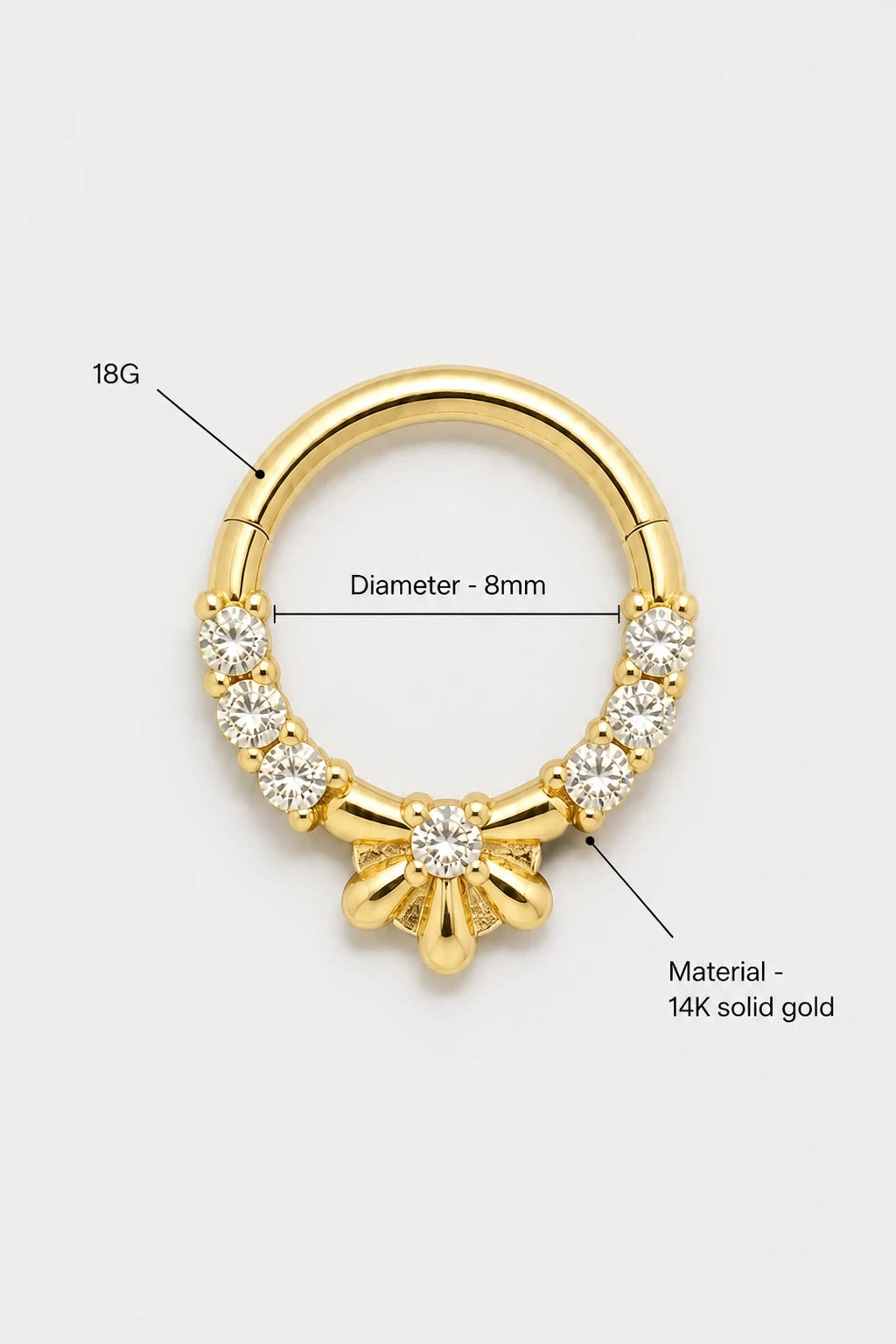 14k Gold Piercing Clicker mit Blütenmotiv · Yellow Gold · Studio 3/3 Specs