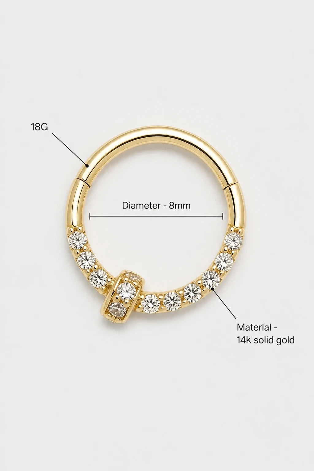 14k Gold Piercing Clicker mit Pavé-Zirkonia · Yellow Gold · Studio 3/3 Specs