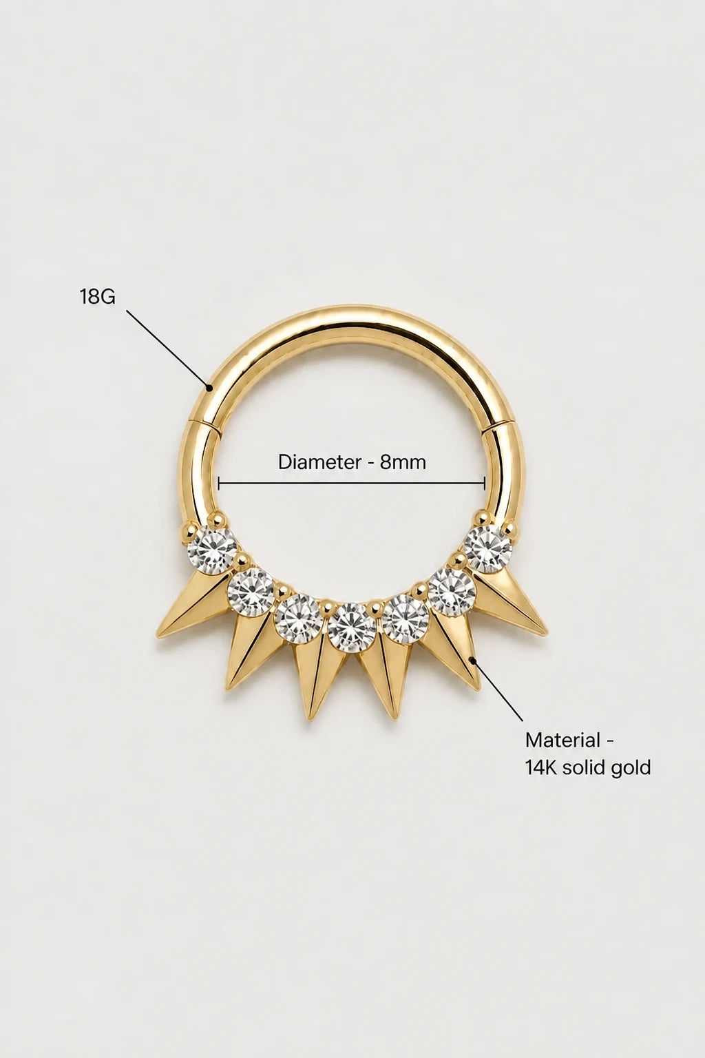 14k Gold Piercing Clicker mit klaren Zirkonia · Yellow Gold · Studio 3/3 Specs