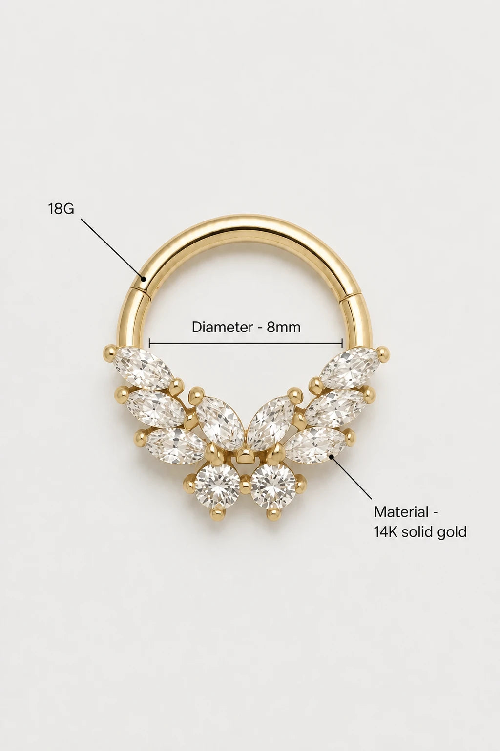 14k Gold Piercing Clicker mit Blütenmotiv · Yellow Gold · Studio 3/3 Specs