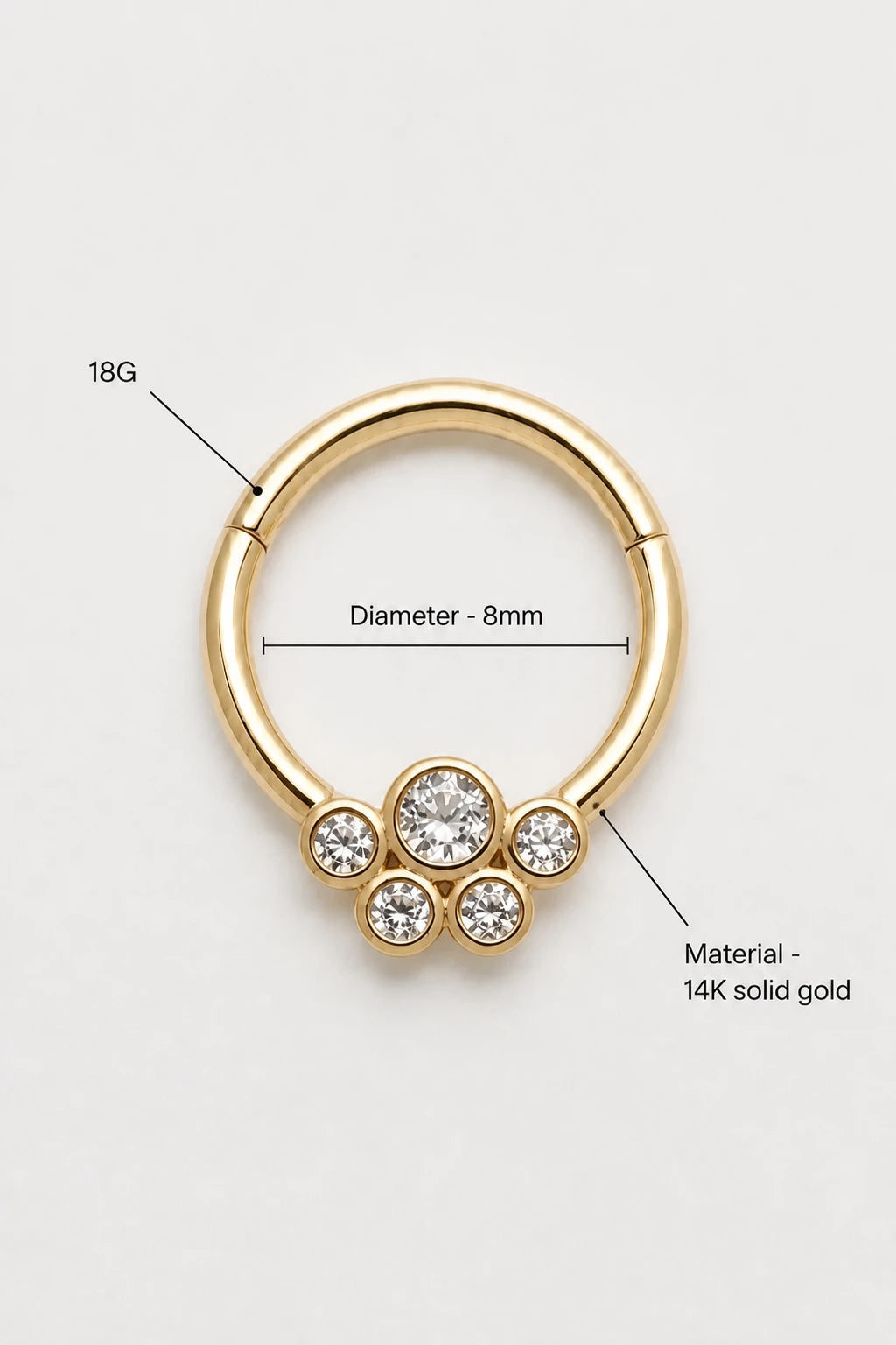 14k Gold Piercing Clicker mit Zirkonia-Cluster · Yellow Gold · Studio 3/3 Specs