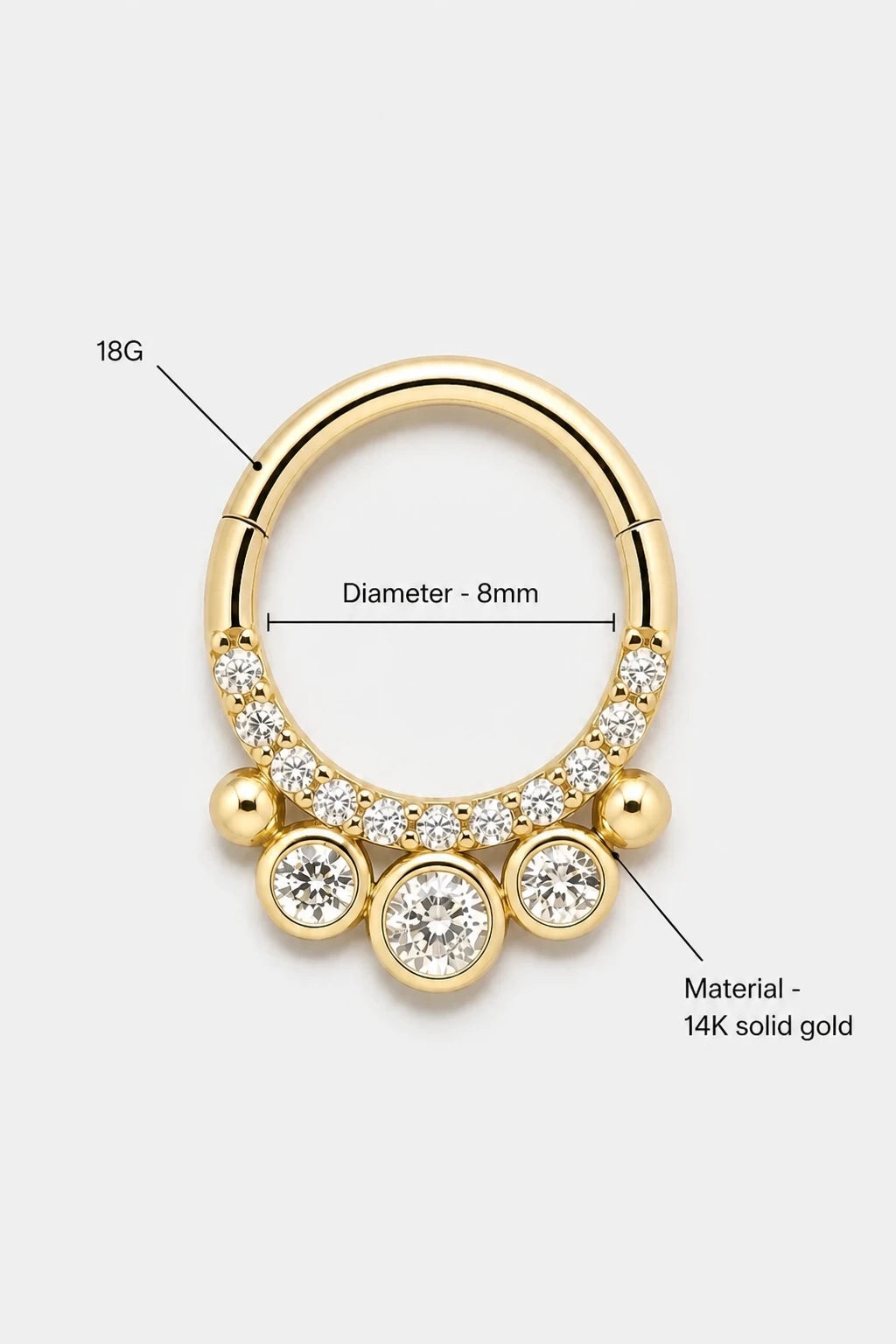 14k Gold Piercing Clicker mit Kugelstruktur · Yellow Gold · Studio 3/3 Specs