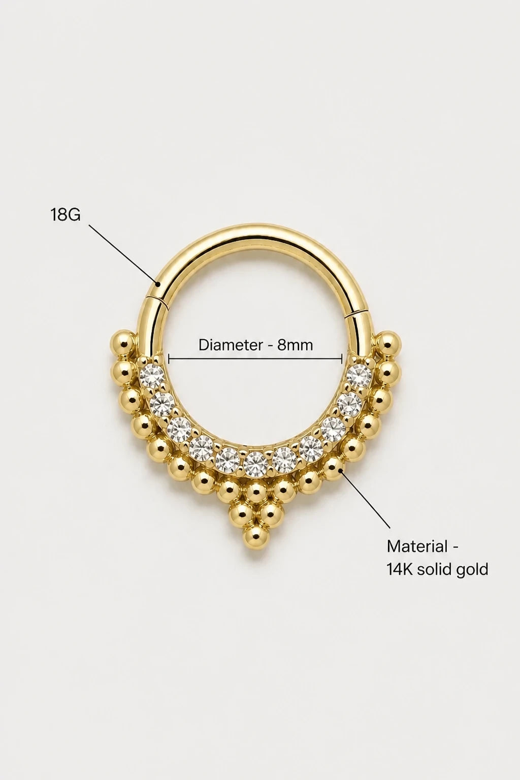 14k Gold Piercing Clicker mit Kugelstruktur · Yellow Gold · Studio 3/3 Specs