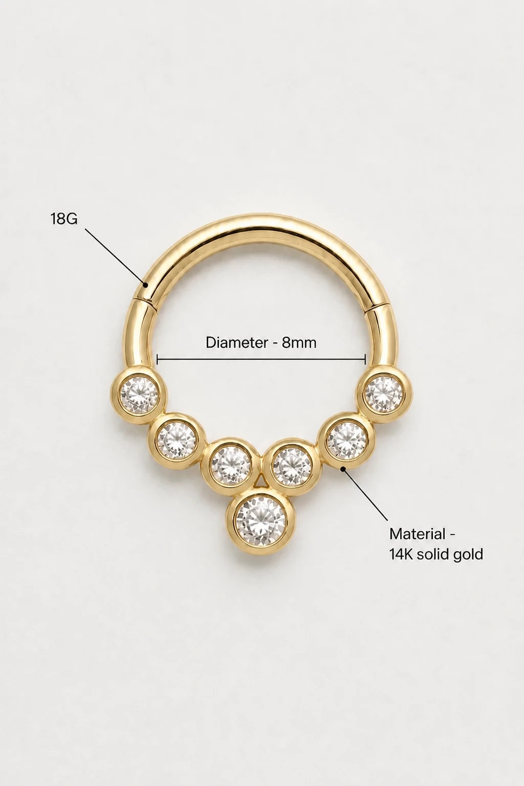 14k Gold Piercing Clicker mit klaren Zirkonia · Yellow Gold · Studio 3/3 Specs