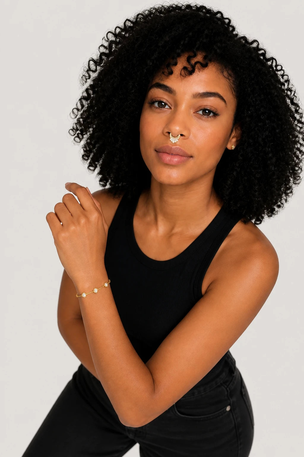 14k Gold Piercing Clicker mit Baguette-Zirkonia · Yellow Gold · Septum 3/4 Direct High