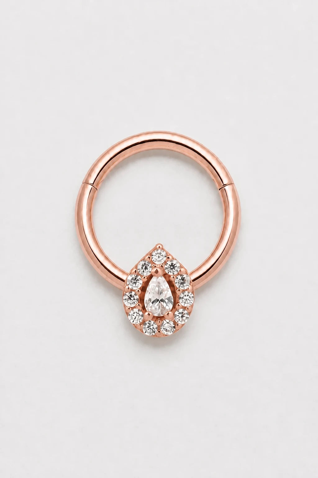 14k Gold Piercing Clicker mit Tropfen-Zirkonia · Rose Gold · Studio 1/3 Guided