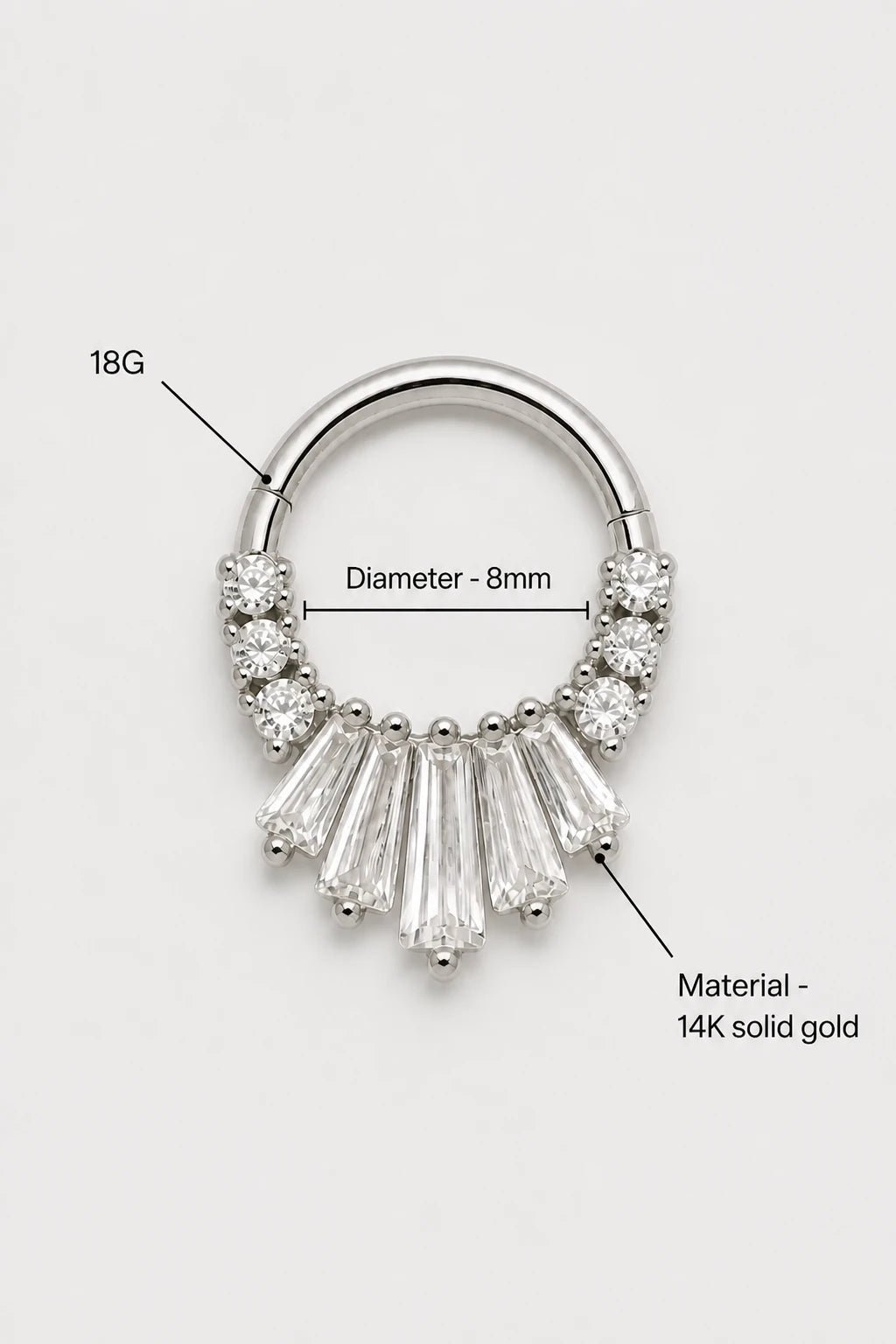 Baguette Arc Clicker · White Gold · Studio 3/3 Specs