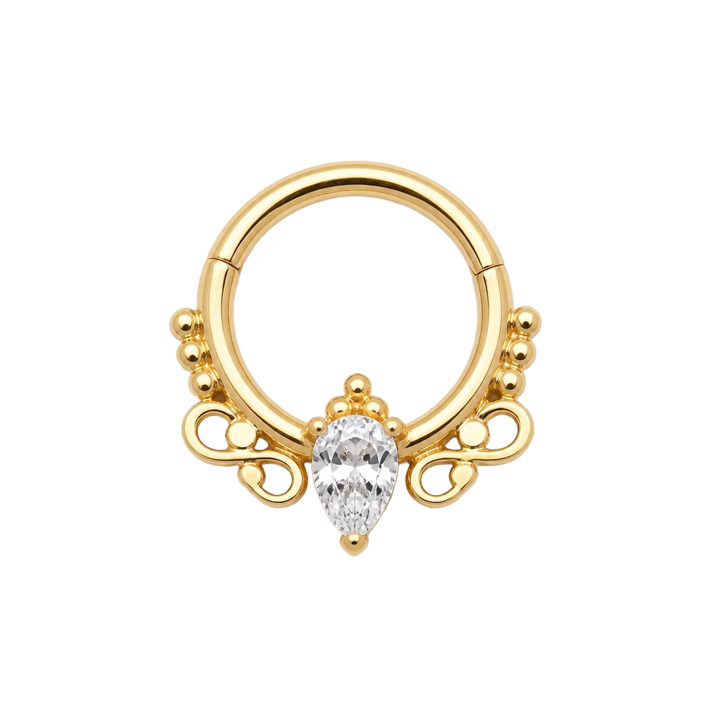 Filigree Drop Clicker · Yellow Gold · Studio 4/8 BG Remove