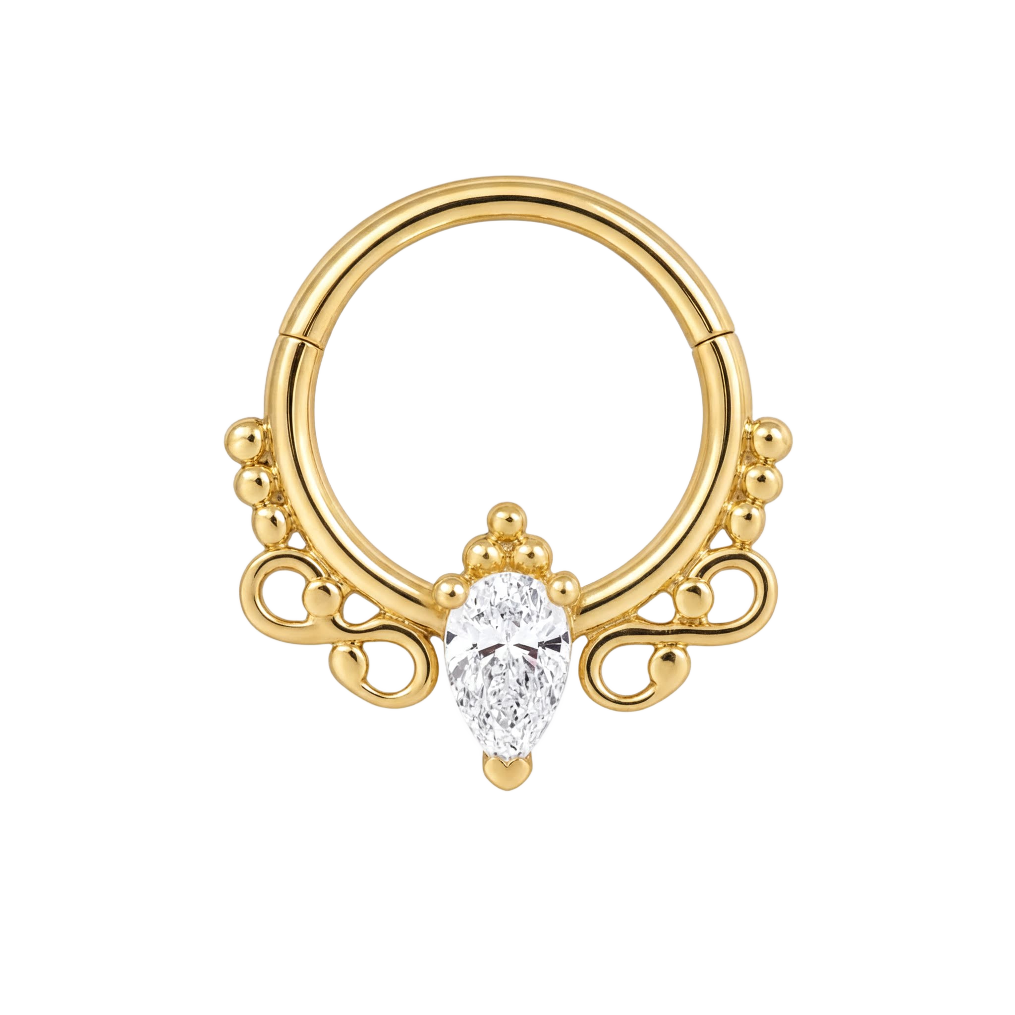 Filigree Drop Clicker · Yellow Gold · Studio 4/8 BG Remove