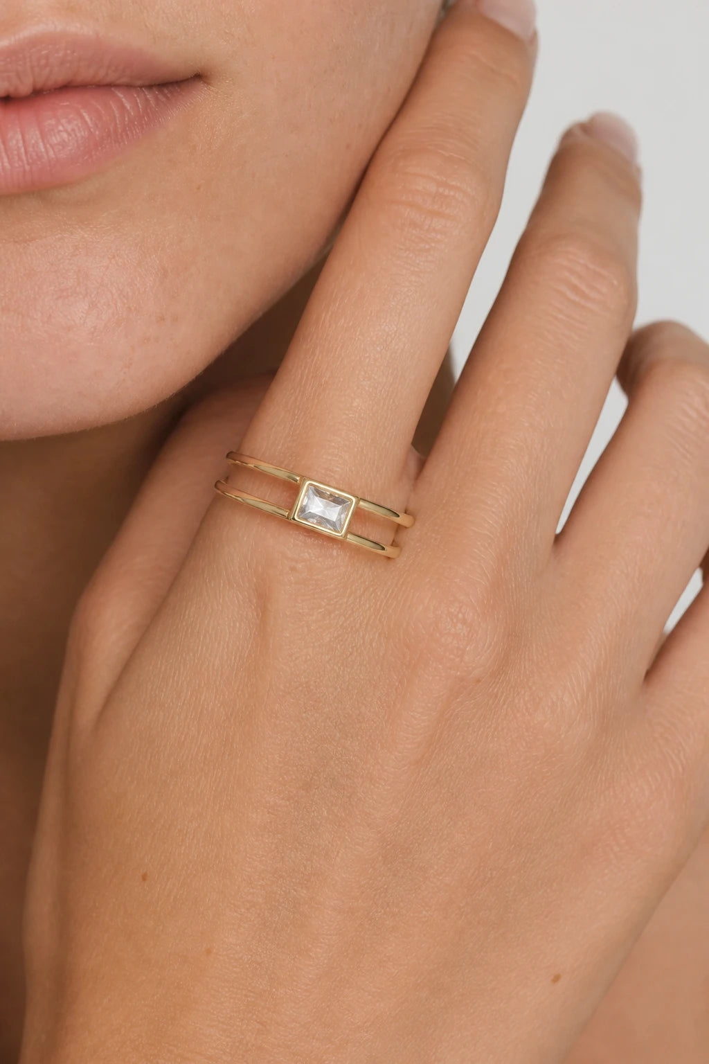Double Band Baguette Ring · Yellow Gold · Model 1