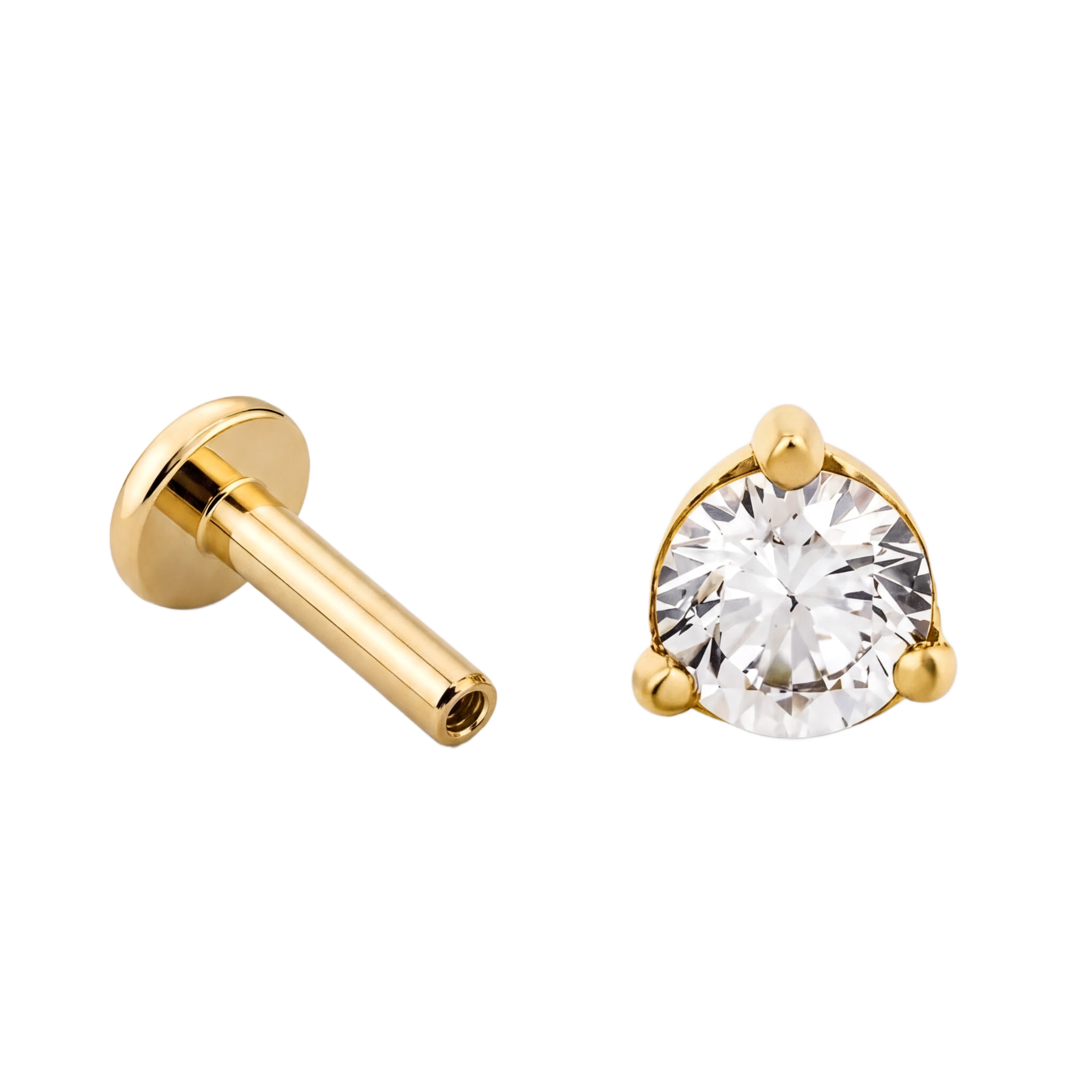 Three Prong Solitaire Flatback · Yellow Gold · Hero 3/3 BG Remove