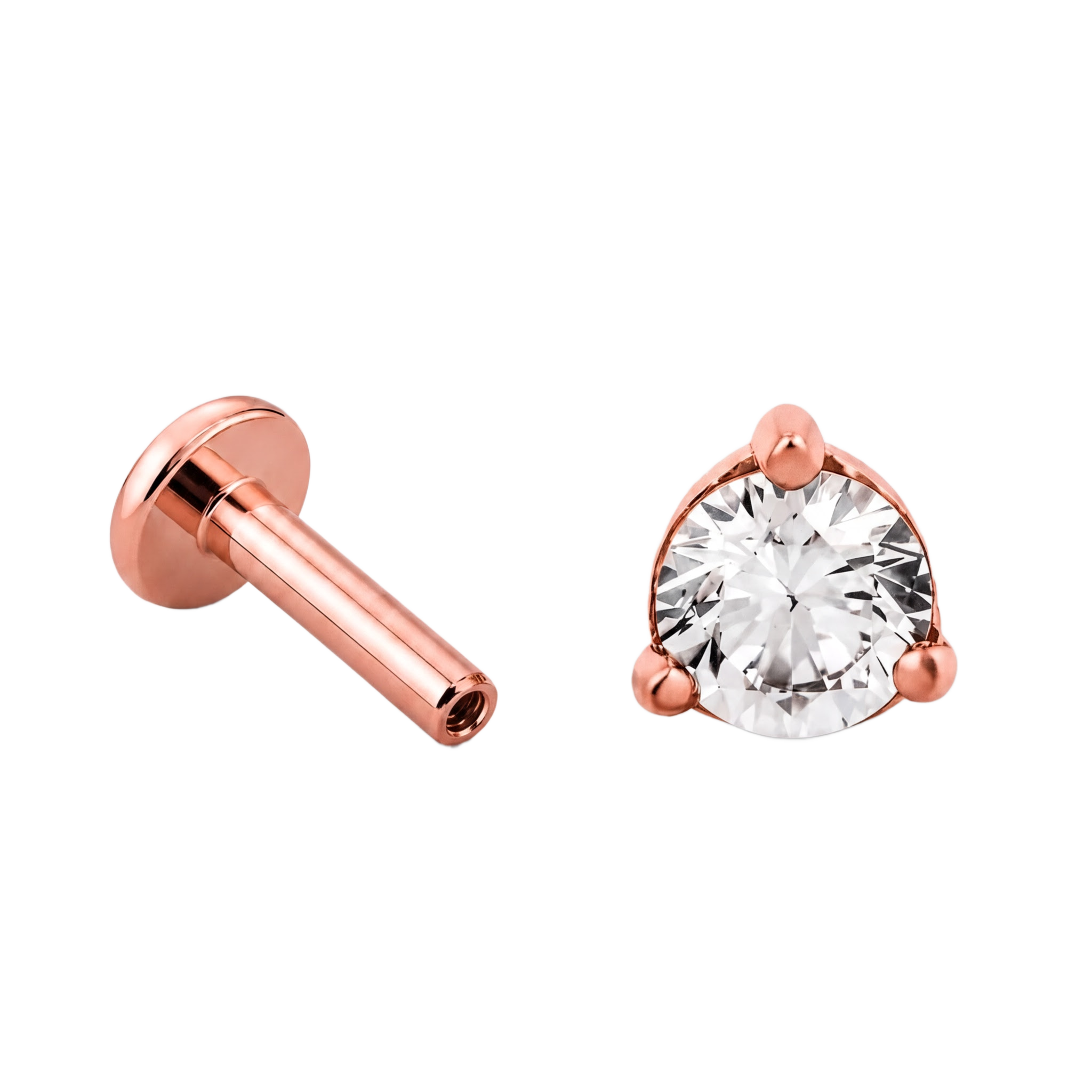 Three Prong Solitaire Flatback · Rose Gold · Hero 3/3 BG Remove