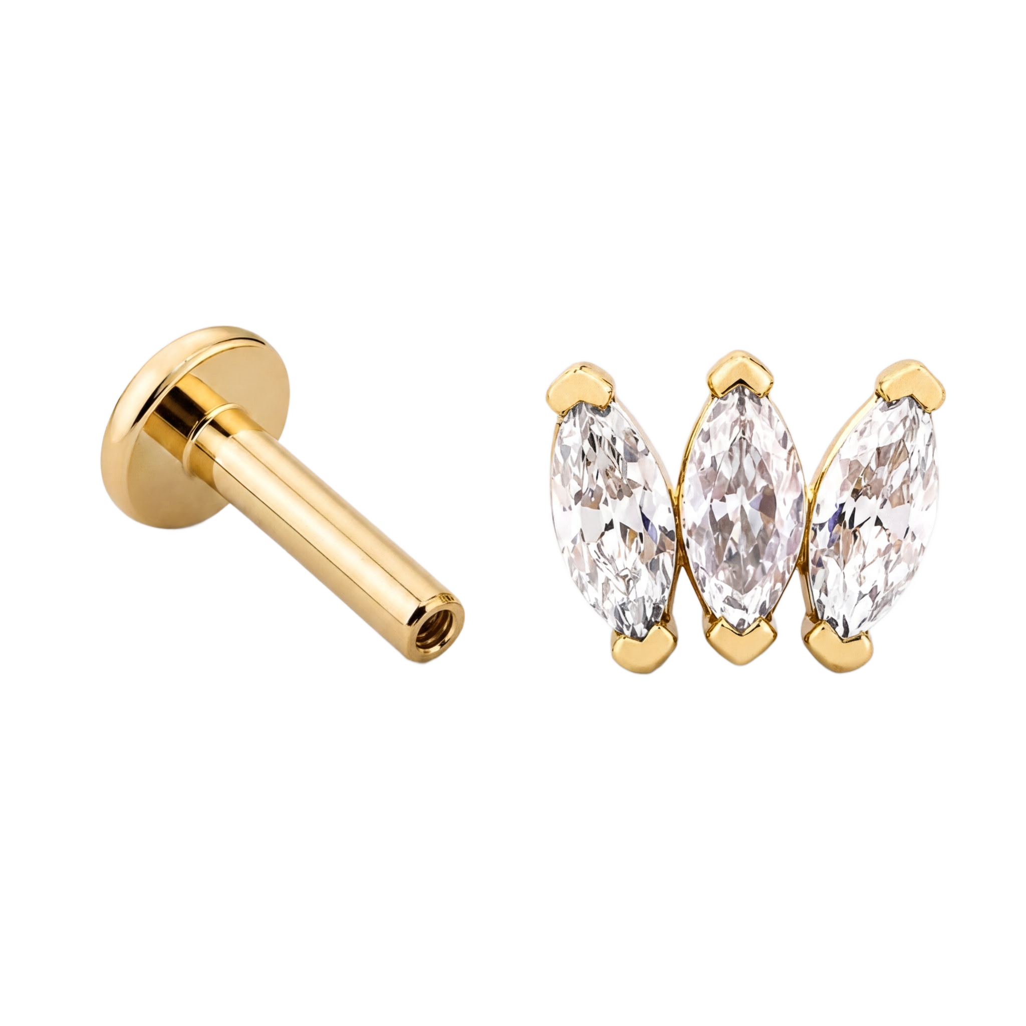 Marquise Trio Flatback · Yellow Gold · Hero 3/3 BG Remove