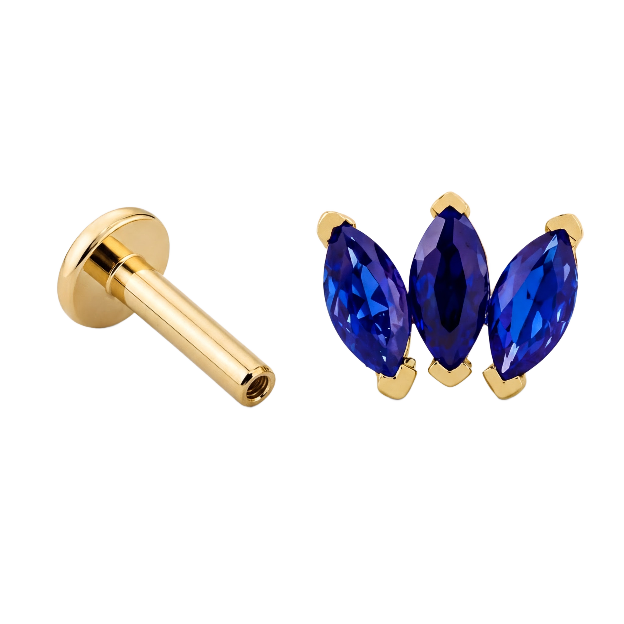 Blue Marquise Trio Flatback · Yellow Gold · Hero 3/3 BG Remove