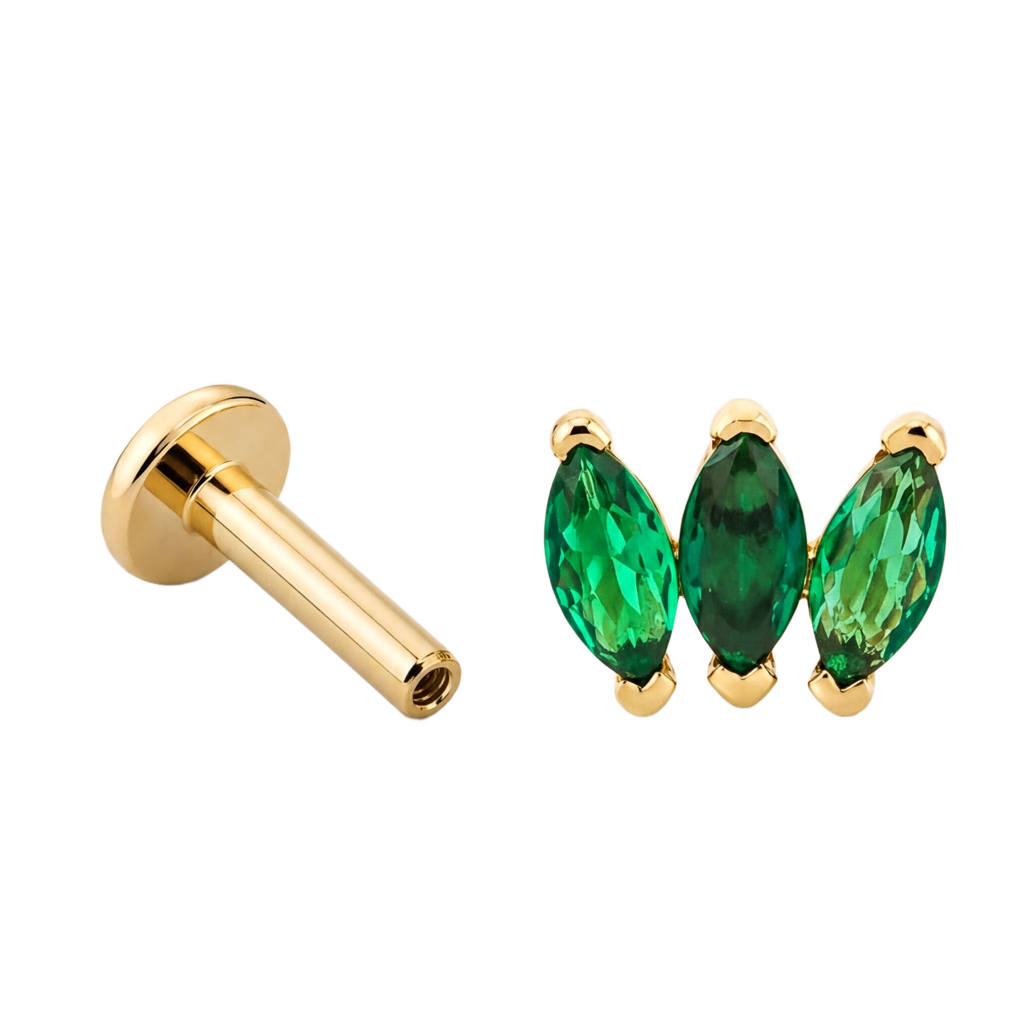 Green Marquise Trio Flatback · Yellow Gold · Hero 3/3 BG Remove