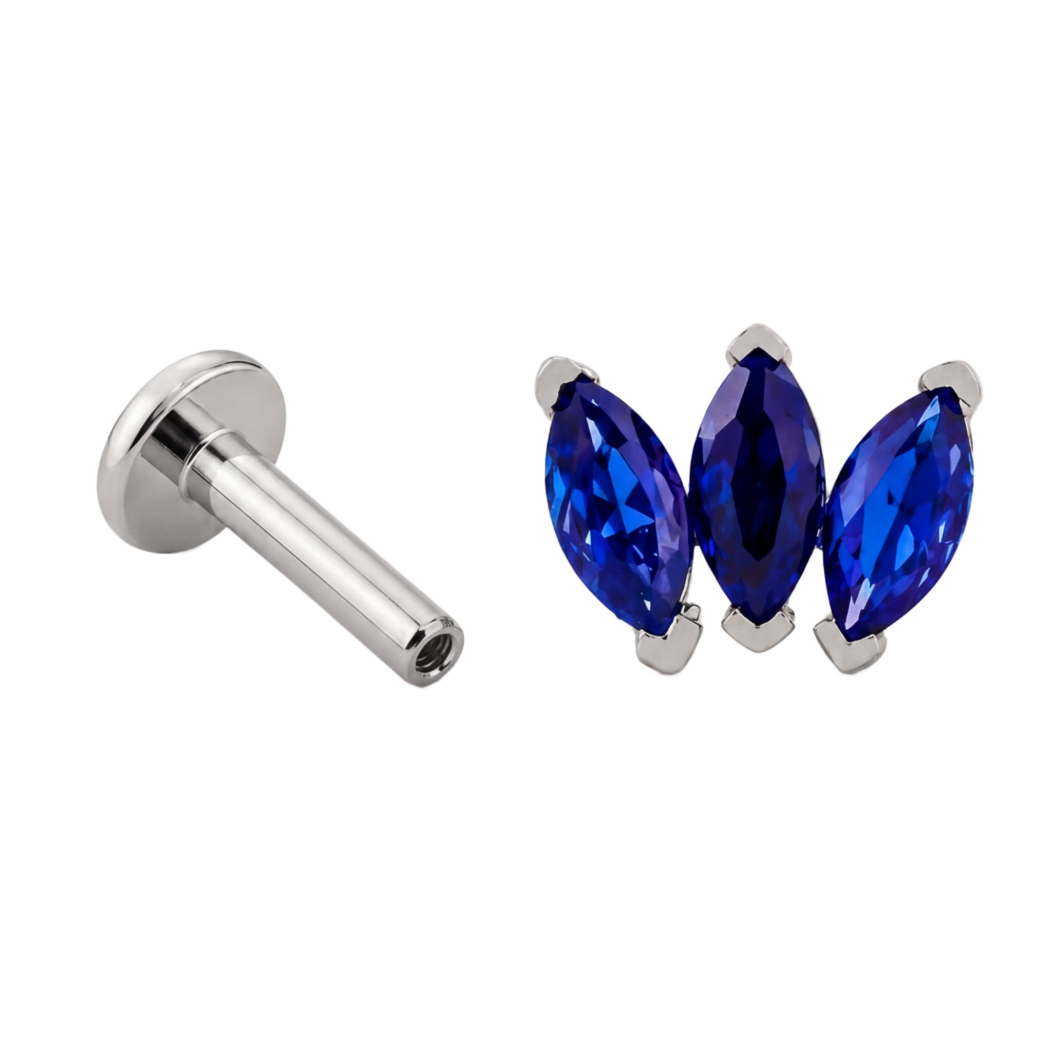 Blue Marquise Trio Flatback · White Gold · Hero 3/3 BG Remove