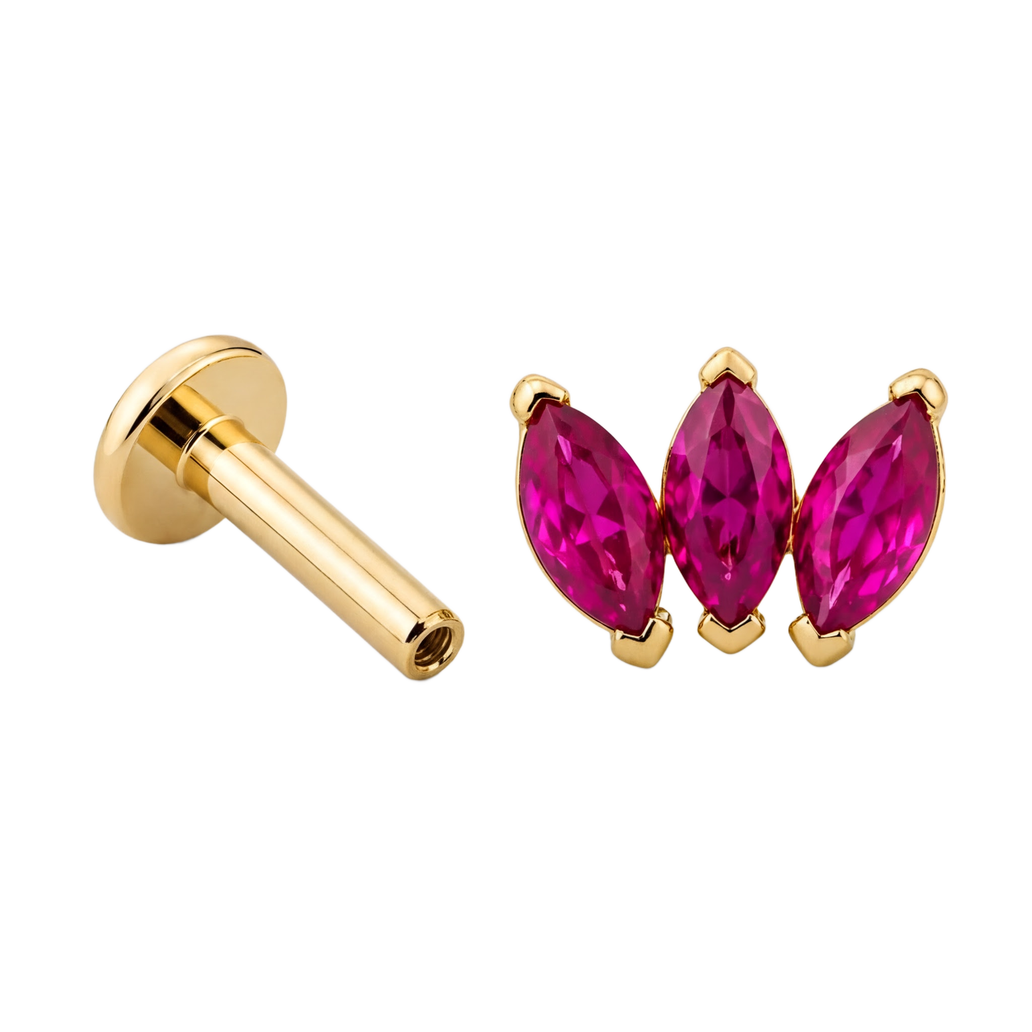 Pink Marquise Trio Flatback · Yellow Gold · Hero 3/3 BG Remove