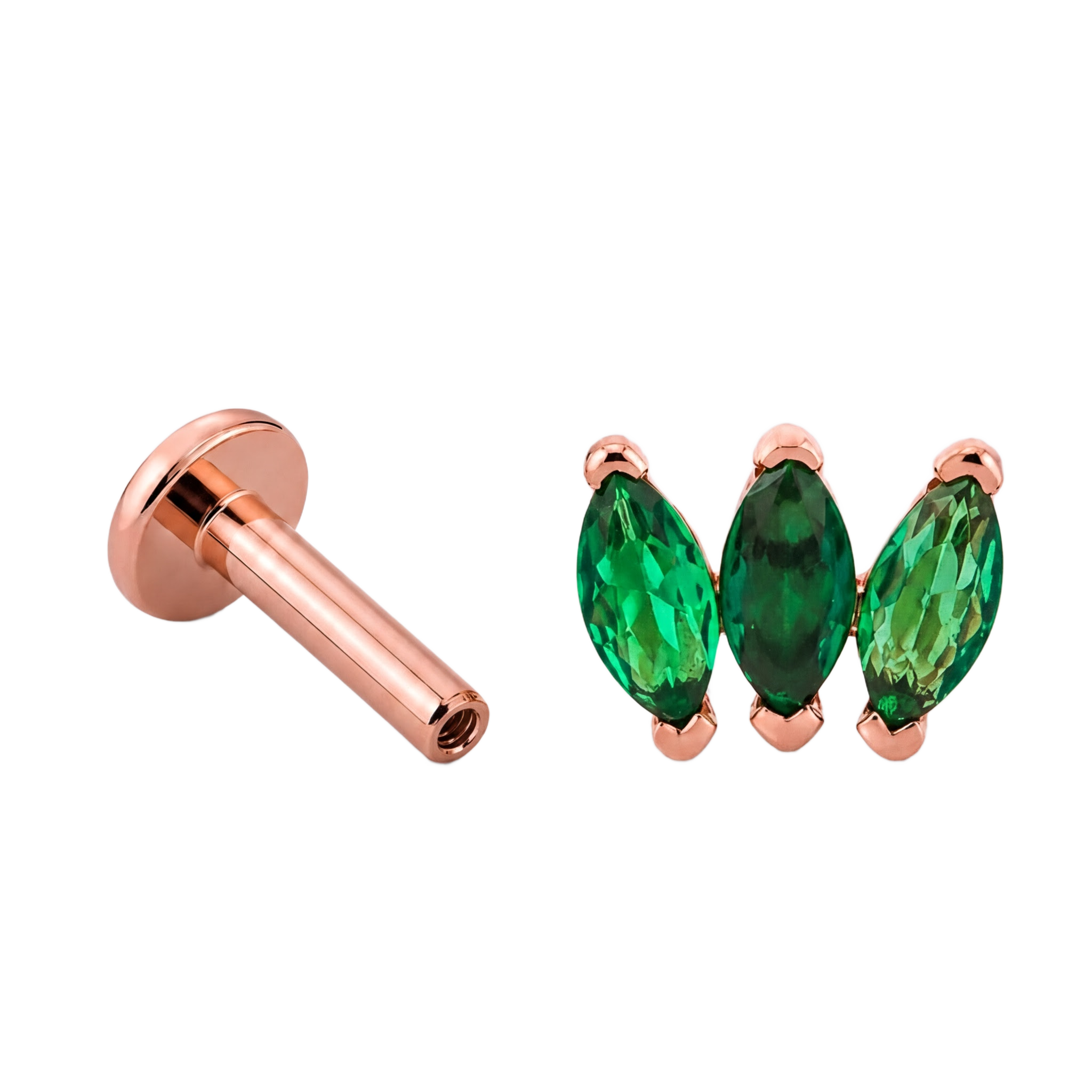 Green Marquise Trio Flatback · Rose Gold · Hero 3/3 BG Remove