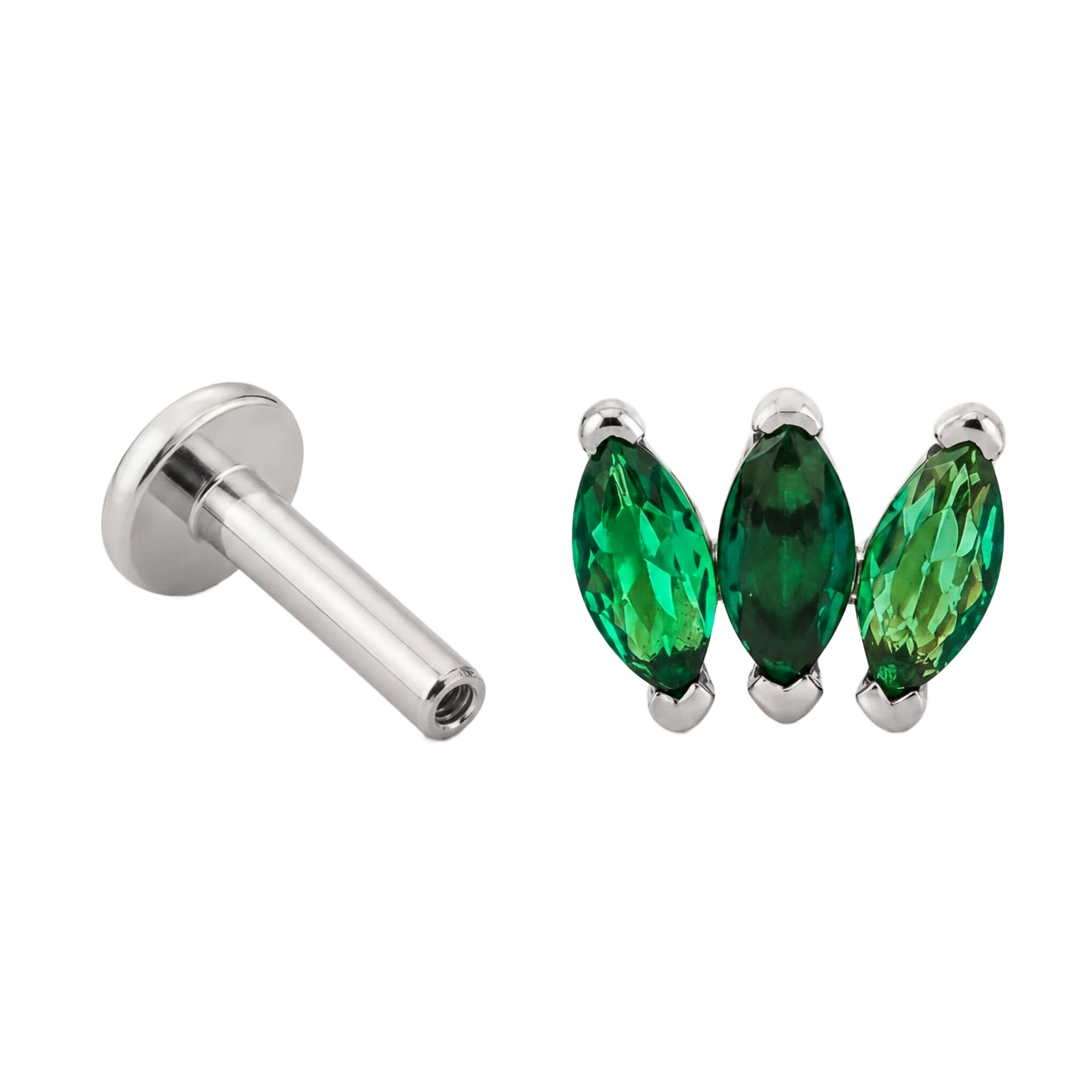 Green Marquise Trio Flatback · White Gold · Hero 3/3 BG Remove