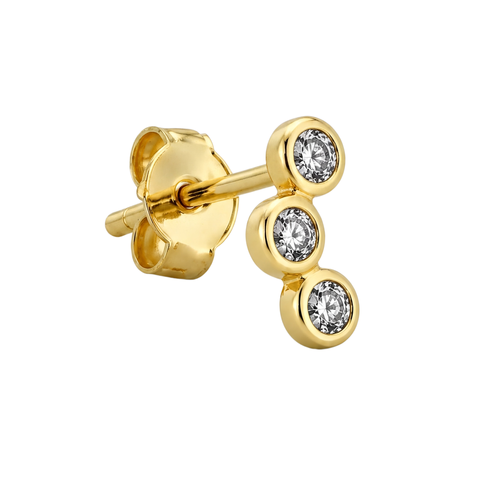 Three Stone Studs · Yellow Gold · Hero 3/3 BG Remove