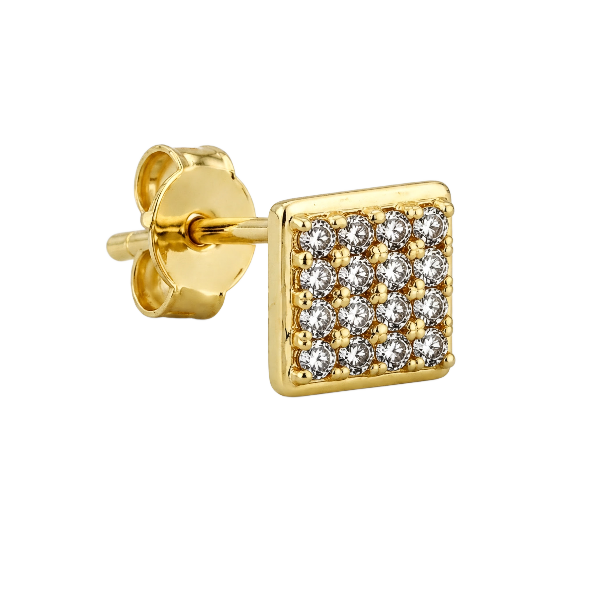 Pave Square Studs · Yellow Gold · Hero 3/3 BG Remove