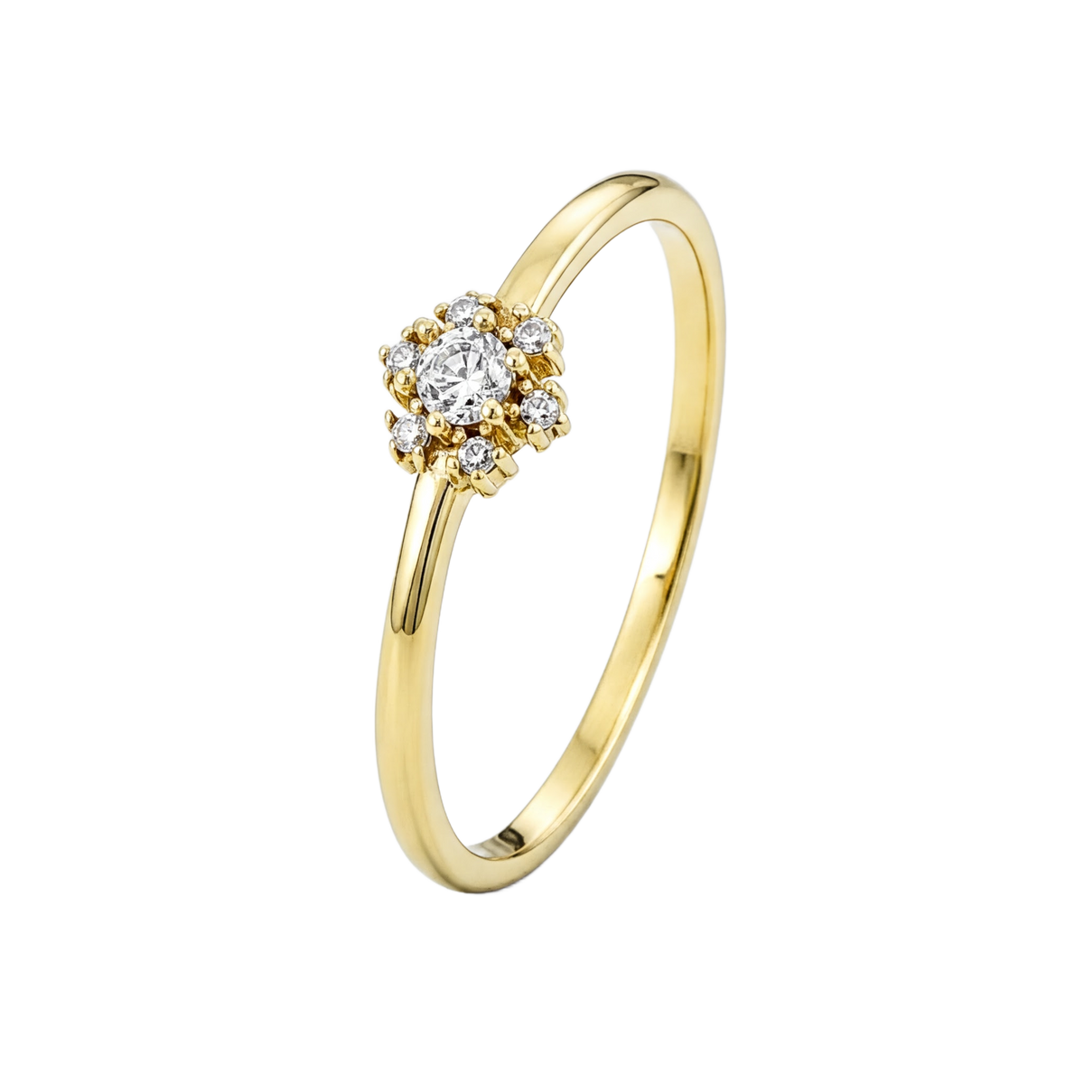 Round Cluster Ring · Yellow Gold · Hero 3/3 BG Remove