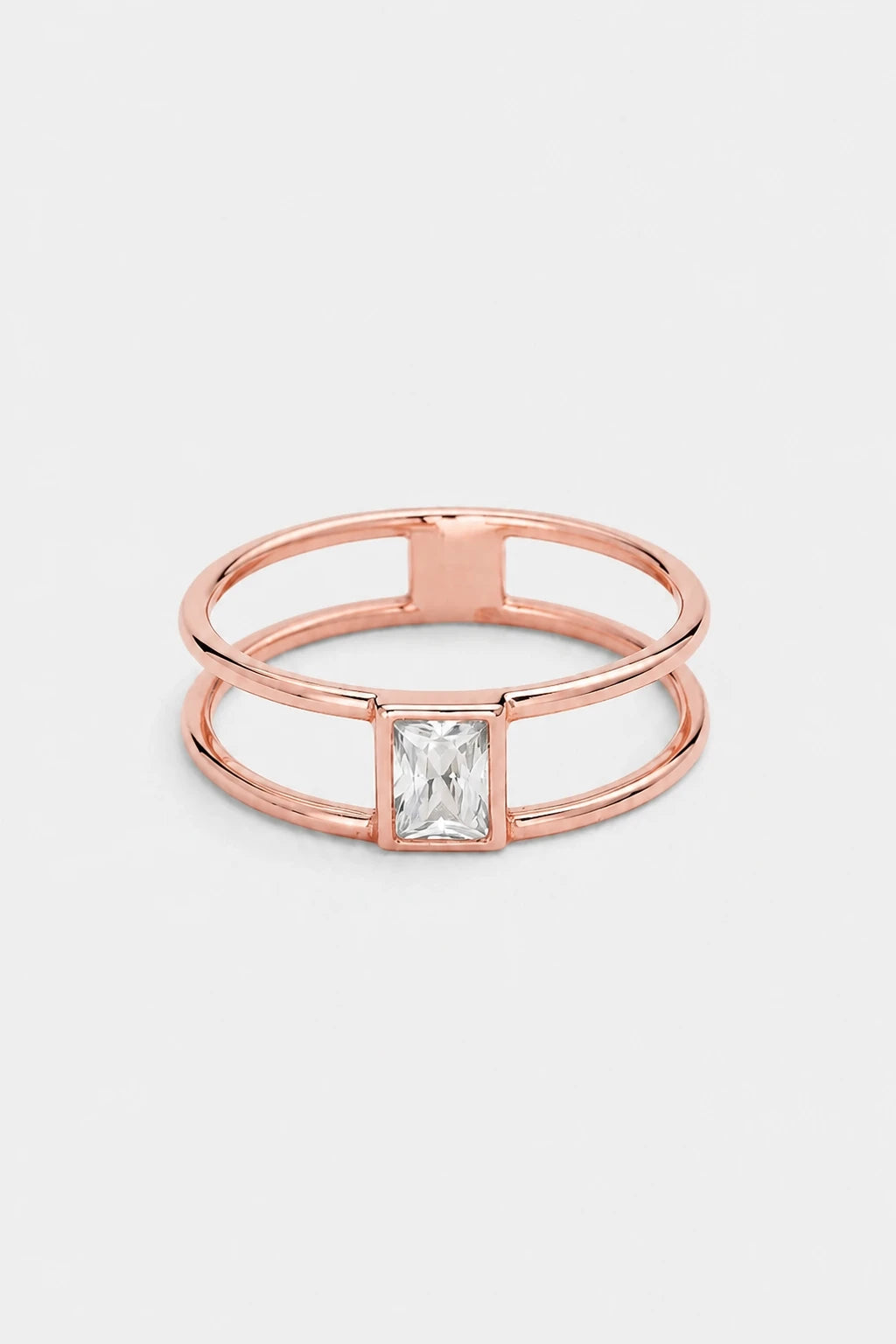 Double Band Baguette Ring · Rose Gold · Setup