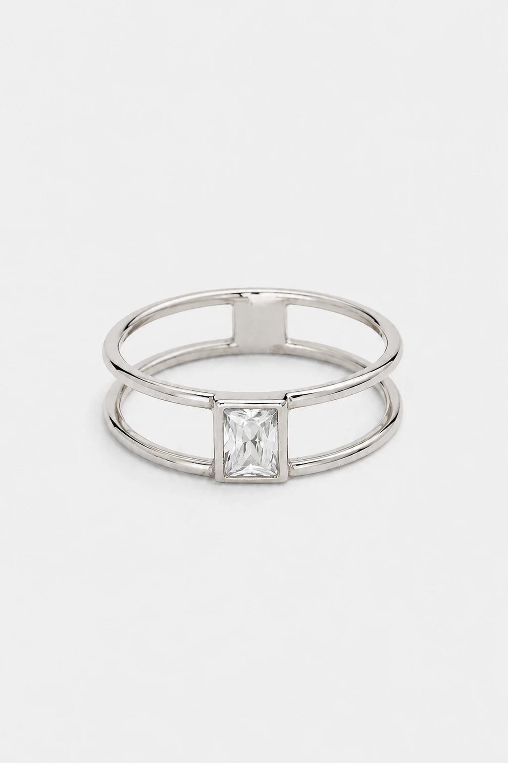 Double Band Baguette Ring · White Gold · Setup